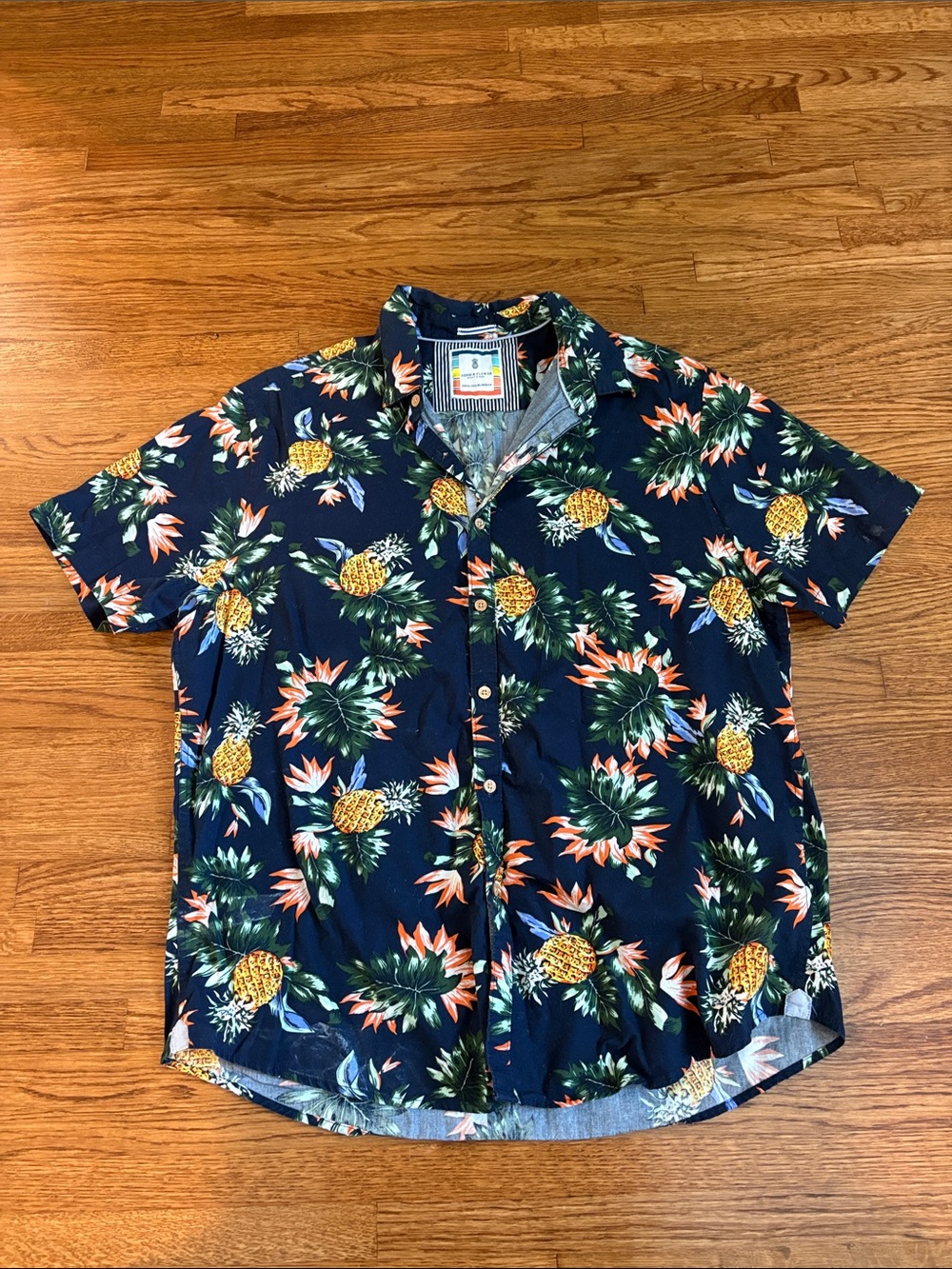 Denim & Flower Navy Pineapple Tropical Print Button-Down Shirt